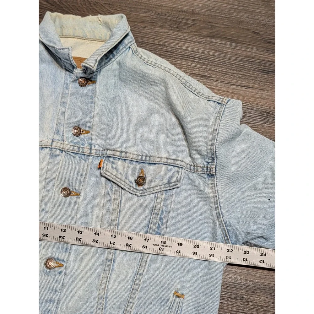 Vintage Levis 57503 Orange Tab Denim Trucker Jacket Light Wash Mens XL USA Made
